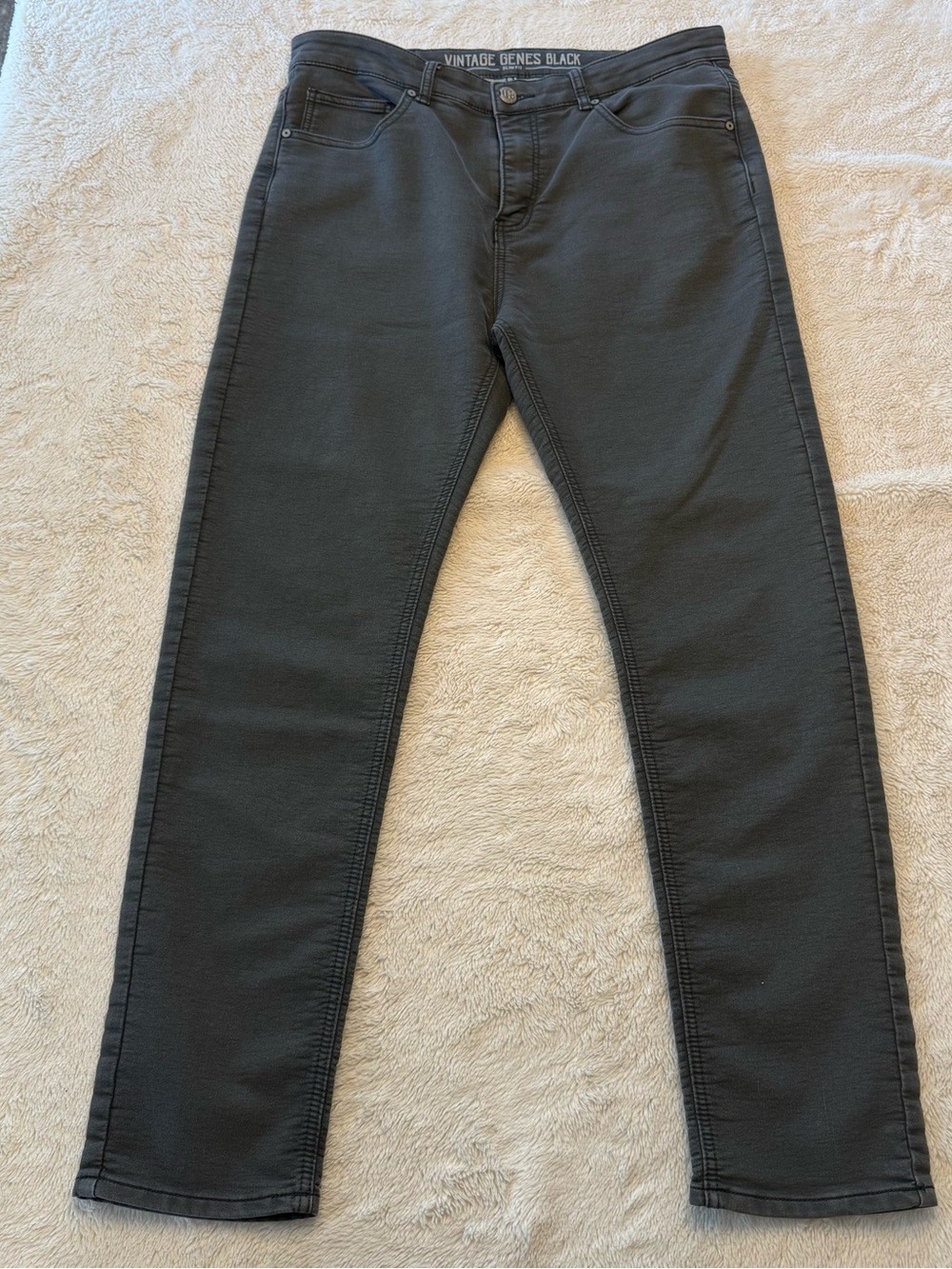 Vintage Genes Black Mens Slim Fit Comfort Denim Grey Jeans 34x32